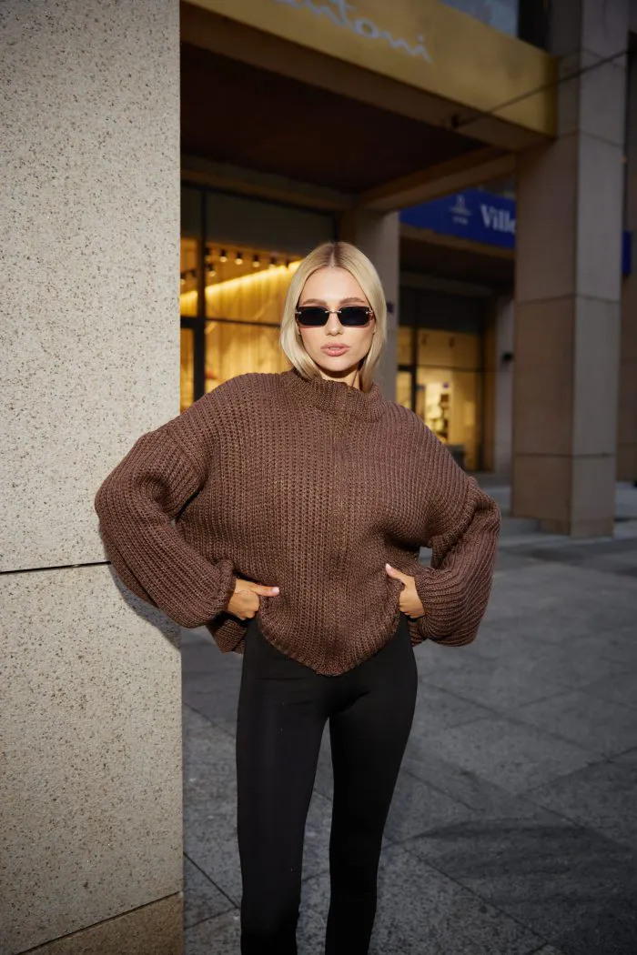 Вʼязаний светр oversize на блискавці жіночий шоколад Фото - 1