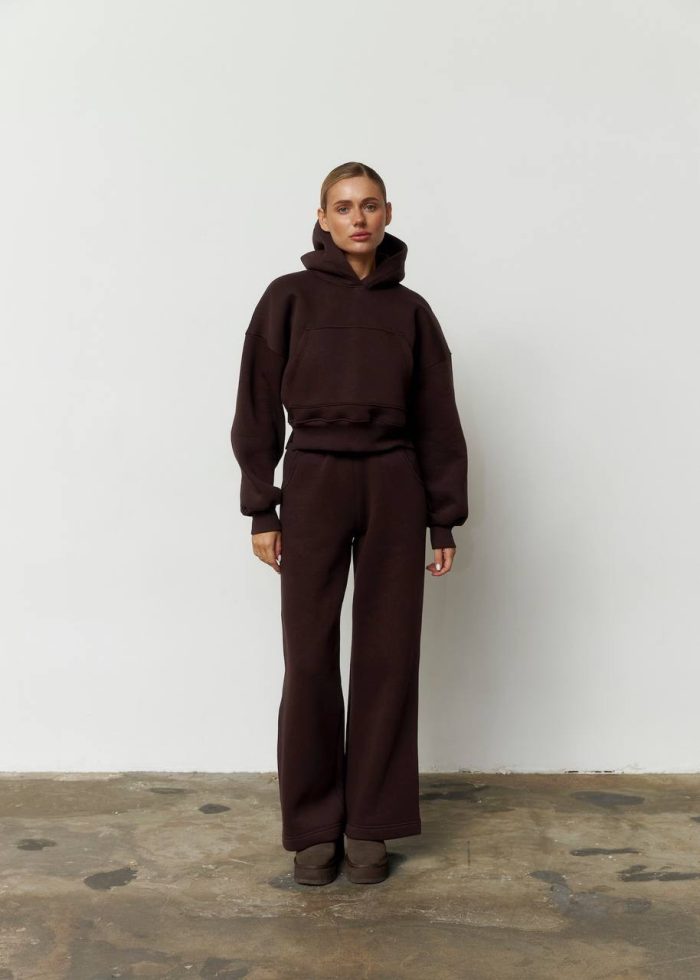 Костюм реглан кроп на флісі жіночий шоколад Фото - 1