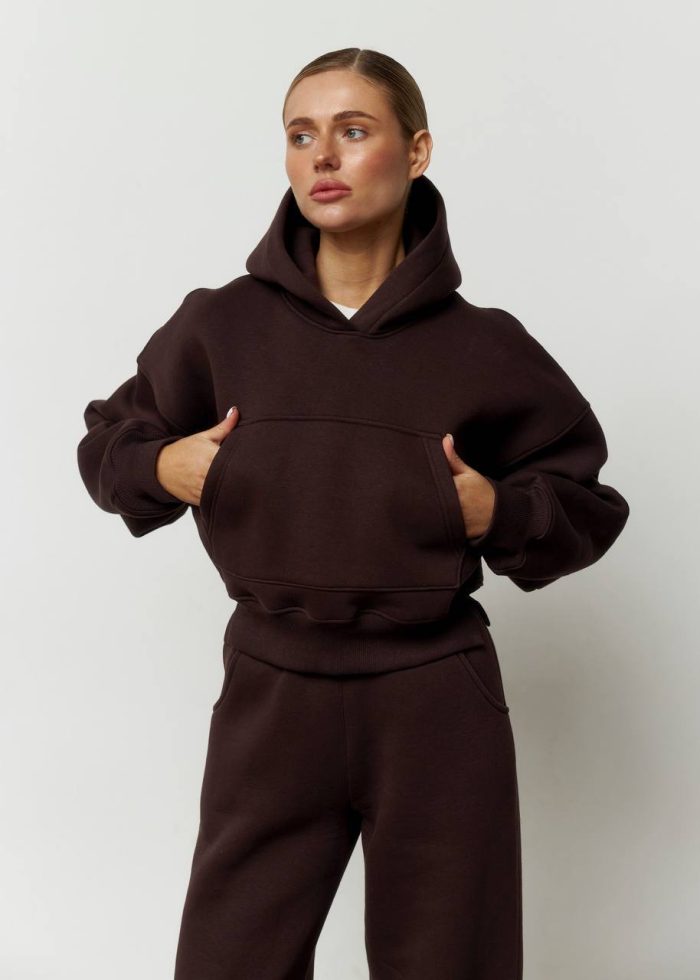 IMG_2753 Костюм реглан кроп на флісі жіночий шоколад Фото - 2