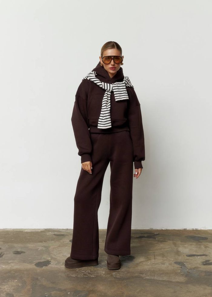 Костюм реглан кроп на флісі жіночий шоколад Фото - 3