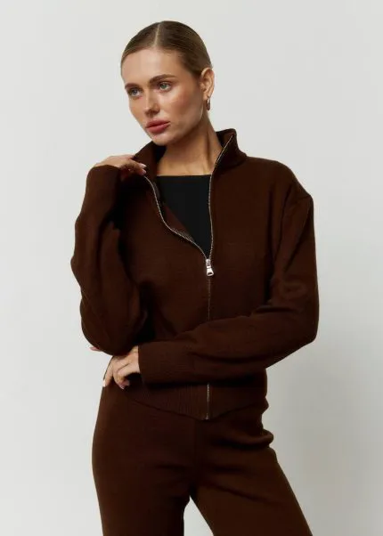 Костюм вʼязаний на блискавці жіночий шоколад