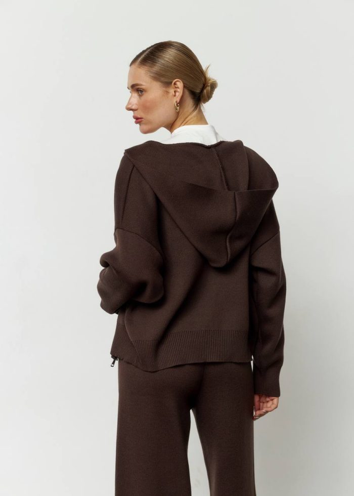 Костюм в’язаний з капюшоном жіночий шоколад Фото - 2