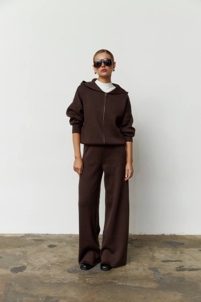 Костюм в’язаний з капюшоном жіночий шоколад Фото - 5
