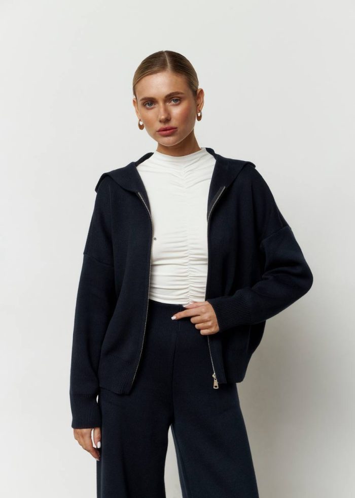 Костюм в’язаний з капюшоном жіночий синій Фото - 3