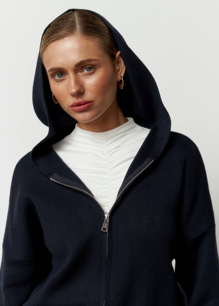 Костюм в’язаний з капюшоном жіночий синій Фото - 2