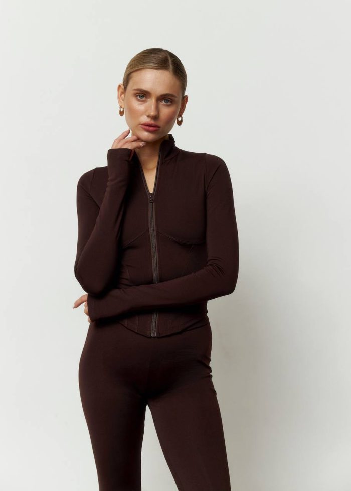 Лонгслів на блискавці утеплений шоколад Фото - 3