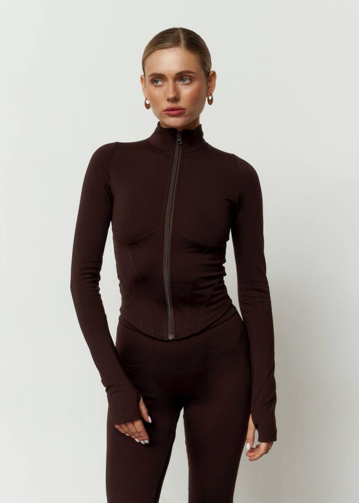 Лонгслів на блискавці утеплений шоколад Фото - 1