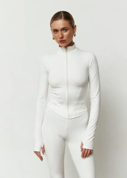 Лонгслів на блискавці утеплений молочний