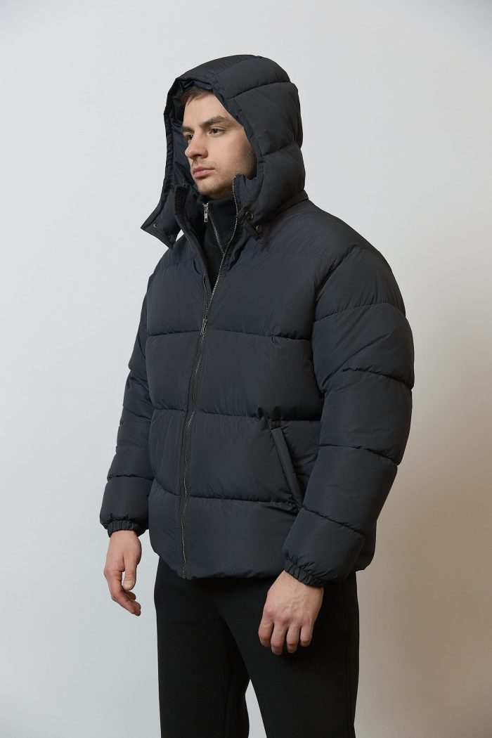 Пуховик чоловічий з капюшоном темно-синій Фото - 3