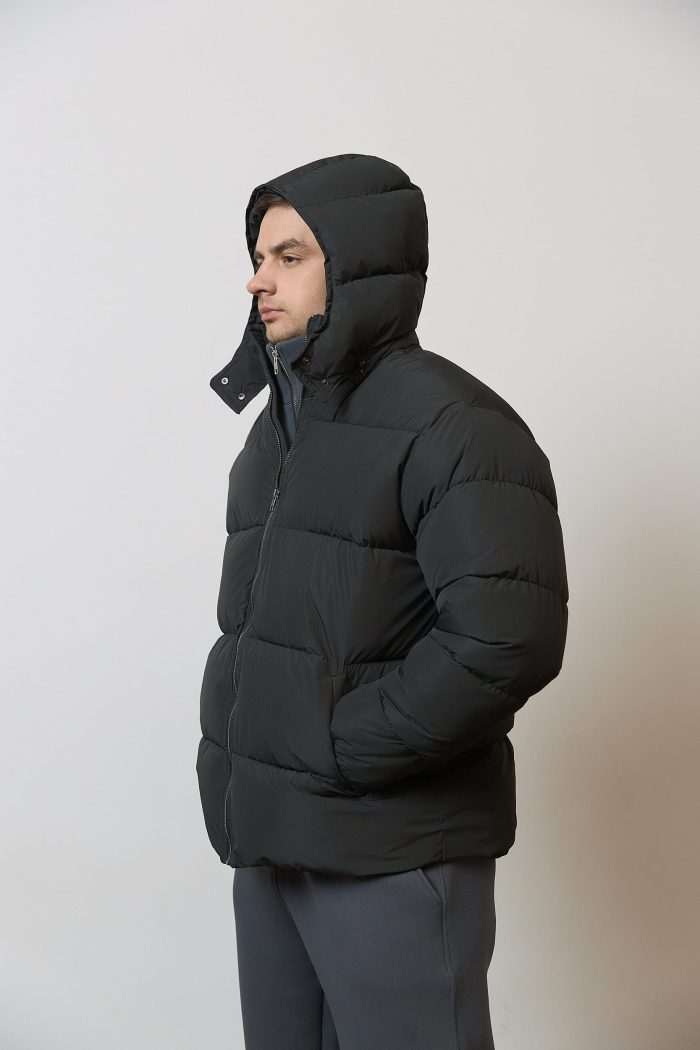 Пуховик чоловічий з капюшоном чорний Фото - 4