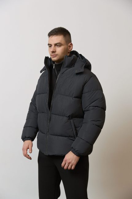 Пуховик чоловічий з капюшоном темно-синій