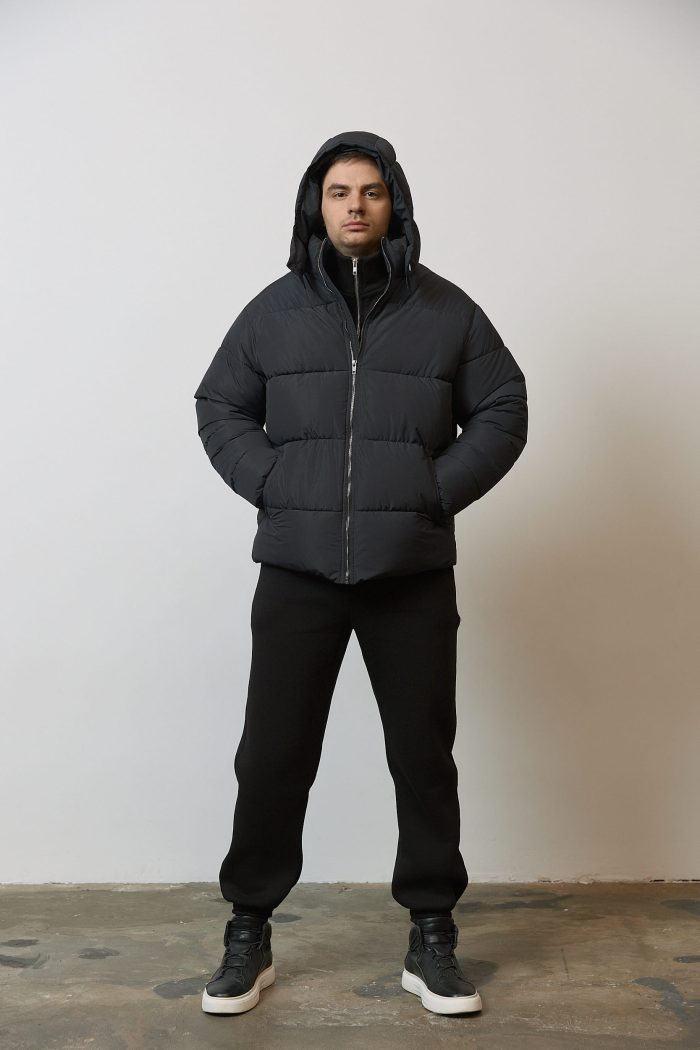 Пуховик чоловічий з капюшоном темно-синій Фото - 5