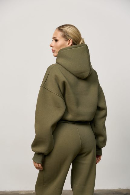 Костюм реглан кроп на флісі жіночий олива