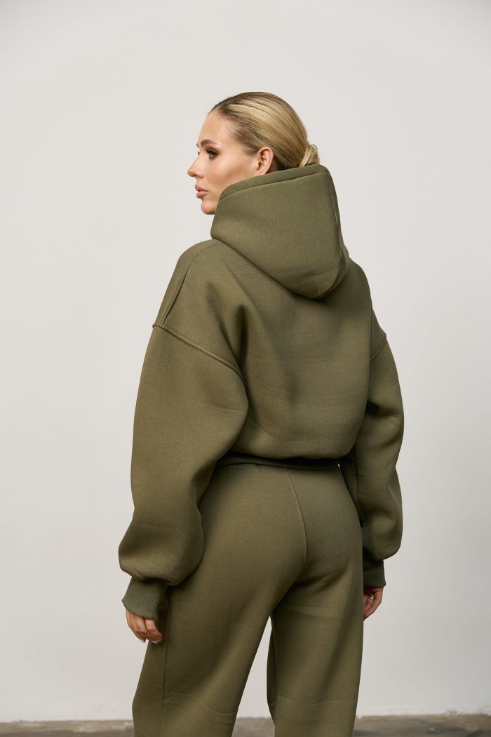 IMG_5694 Костюм реглан кроп на флісі жіночий олива Фото - 2