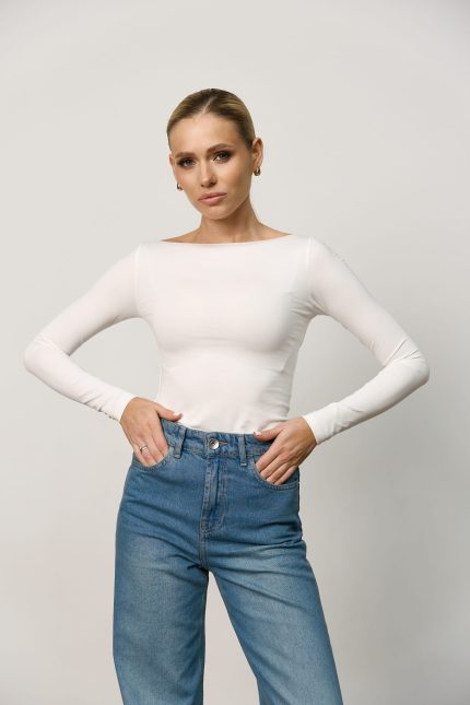 Лонгслів skims з необробленим горлом жіночий молочний