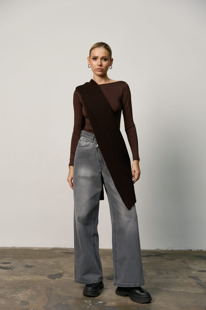 Лонгслів skims з необробленим горлом жіночий шоколад Фото - 5