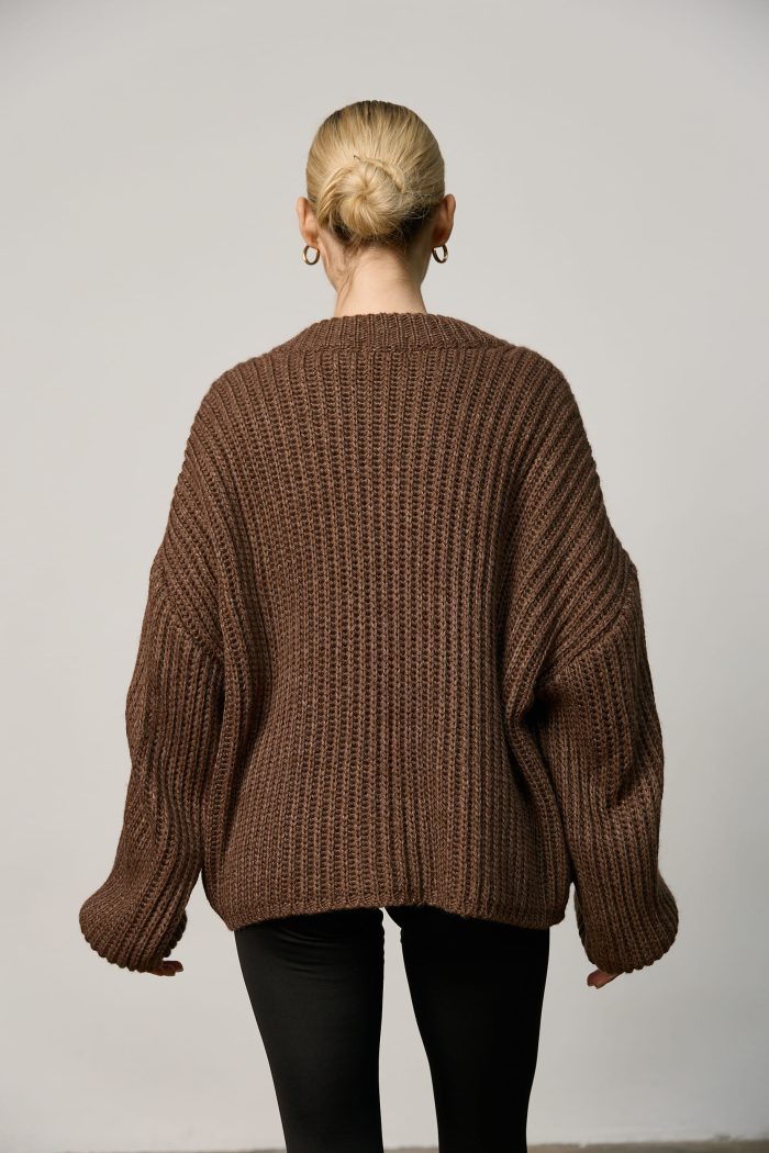 Вʼязаний светр oversize на блискавці жіночий шоколад Фото - 4