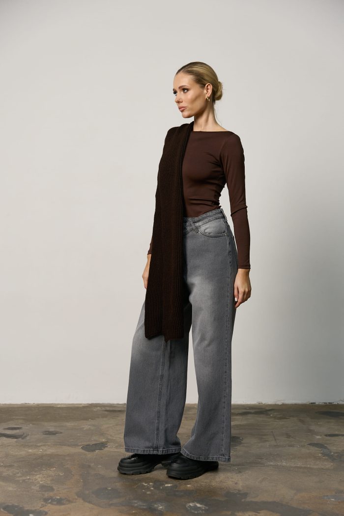 Лонгслів skims з необробленим горлом жіночий шоколад Фото - 3