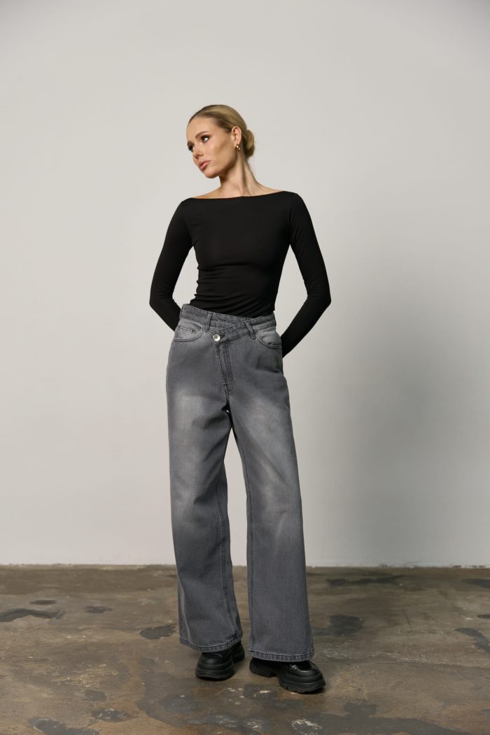 Лонгслів skims з необробленим горлом жіночий чорний Фото - 2