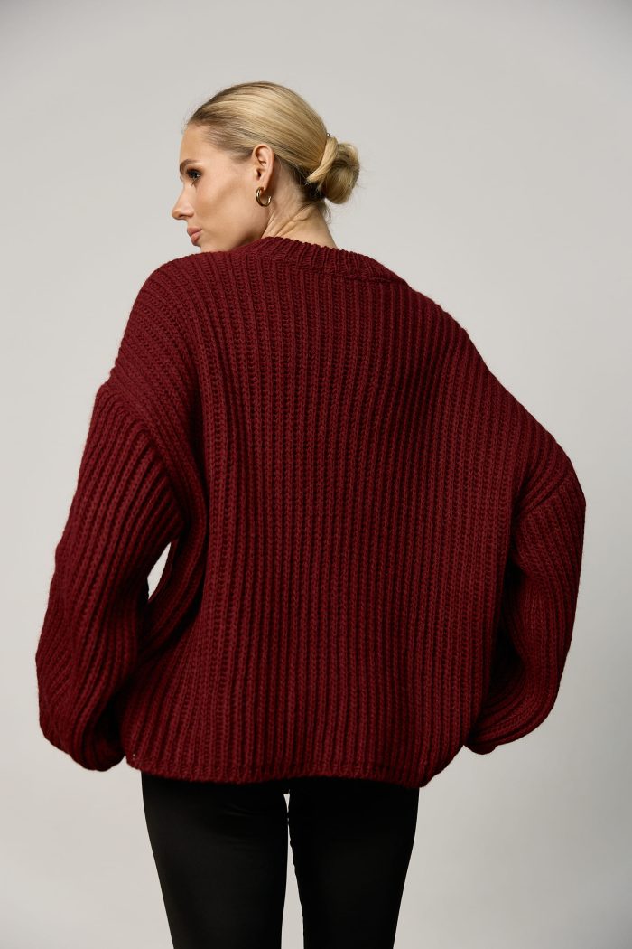 Вʼязаний светр oversize на блискавці жіночий бордо Фото - 3