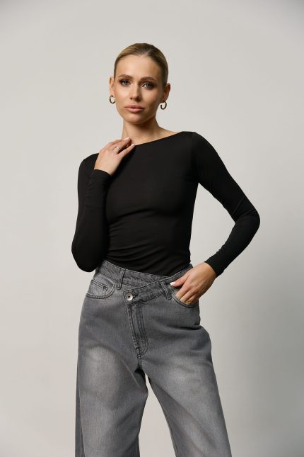 Лонгслів skims з необробленим горлом жіночий чорний