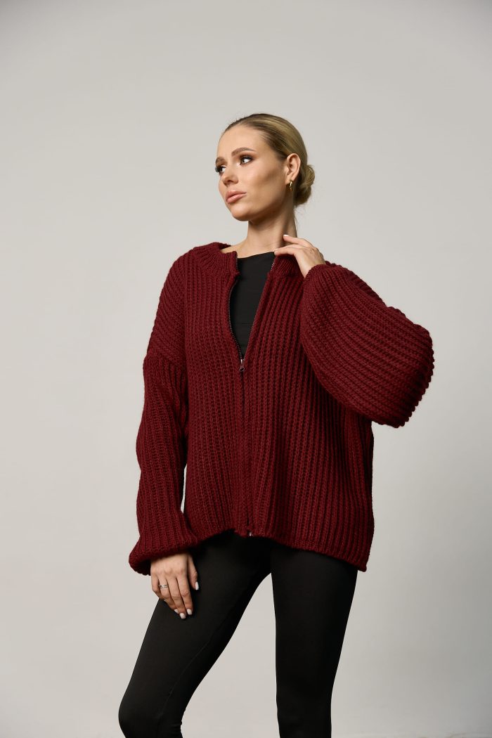 IMG_5854 Вʼязаний светр oversize на блискавці жіночий бордо Фото - 1