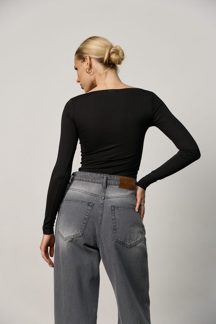 Лонгслів skims з необробленим горлом жіночий чорний Фото - 4