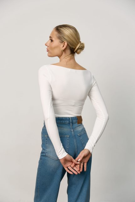 Лонгслів skims з необробленим горлом жіночий молочний