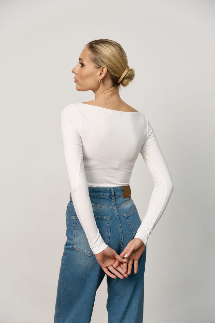 Лонгслів skims з необробленим горлом жіночий молочний Фото - 2