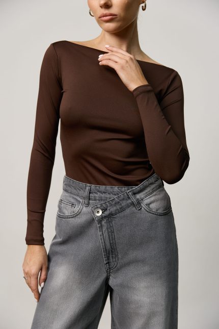 Лонгслів skims з необробленим горлом жіночий шоколад