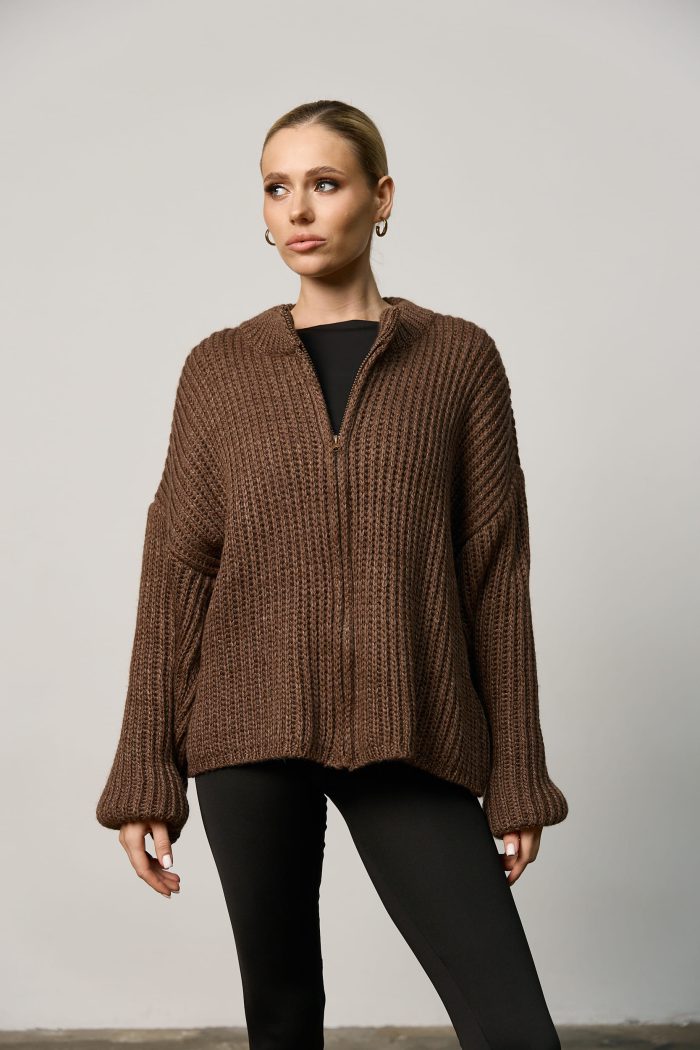 IMG_5964 (1) Вʼязаний светр oversize на блискавці жіночий шоколад Фото - 1