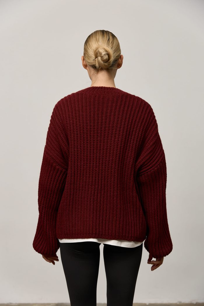 IMG_6345 Вʼязаний светр oversize жіночий бордо Фото - 3