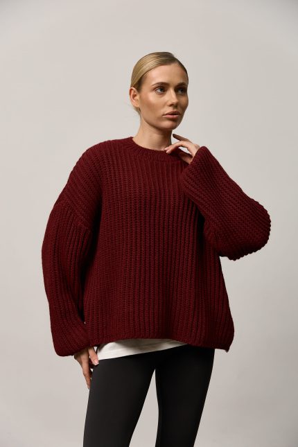 Вʼязаний светр oversize жіночий бордо
