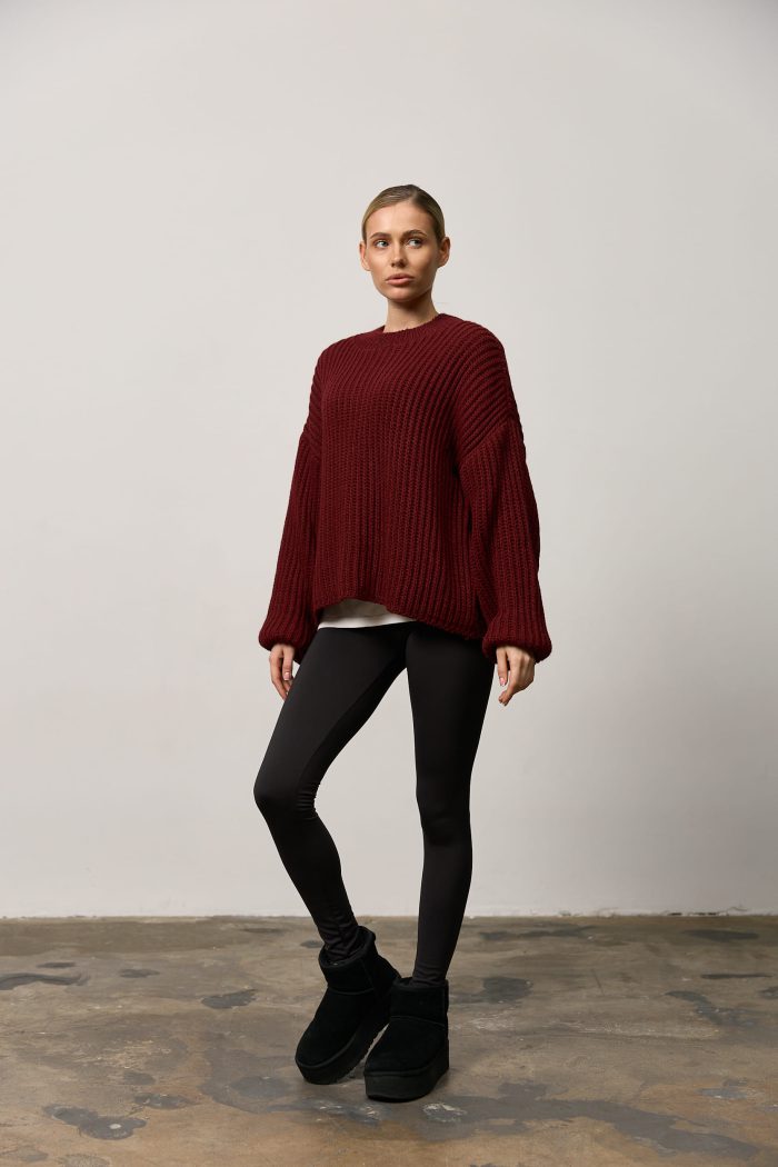 IMG_6352 (1) Вʼязаний светр oversize жіночий бордо Фото - 2