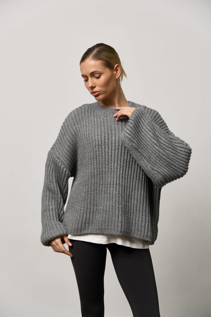 Вʼязаний светр oversize жіночий сірий Фото - 1