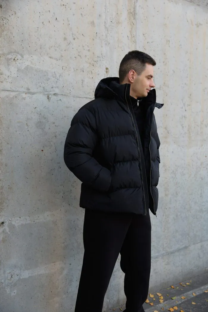 Пуховик чоловічий з капюшоном чорний Фото - 5