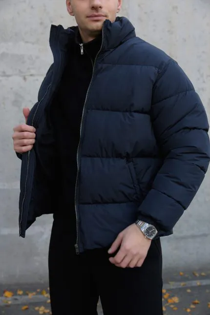 Пуховик чоловічий з капюшоном темно-синій