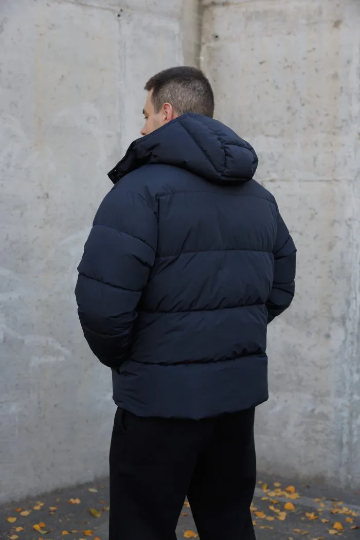 Пуховик чоловічий з капюшоном темно-синій Фото - 3
