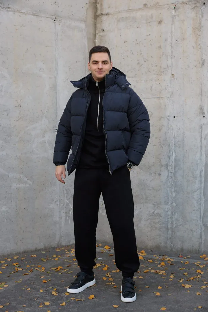 Пуховик чоловічий з капюшоном темно-синій Фото - 5