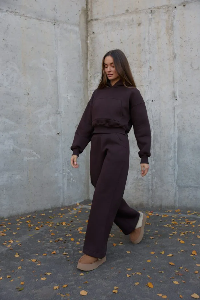 Костюм реглан кроп на флісі жіночий шоколад Фото - 6