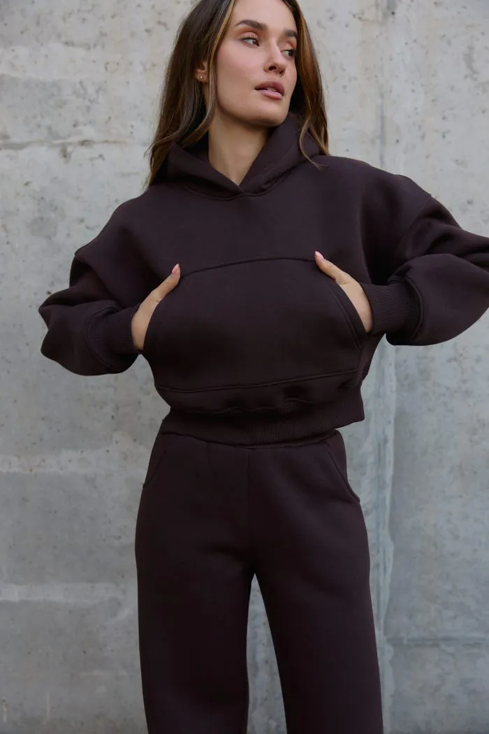 Костюм реглан кроп на флісі жіночий шоколад Фото - 5