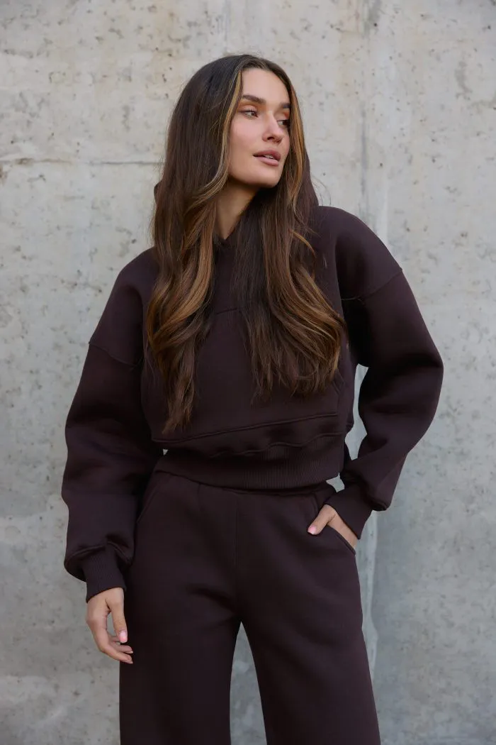 Костюм реглан кроп на флісі жіночий шоколад Фото - 3
