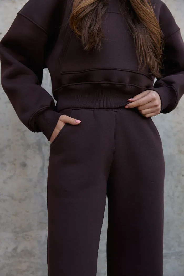 Костюм реглан кроп на флісі жіночий шоколад Фото - 2