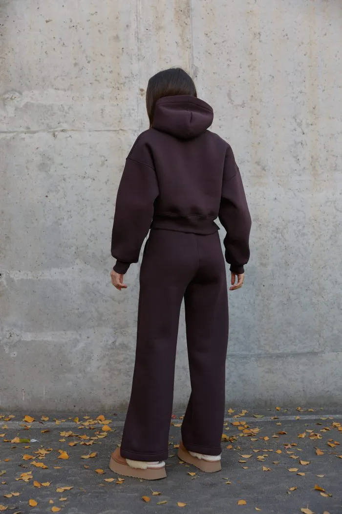 Костюм реглан кроп на флісі жіночий шоколад Фото - 4