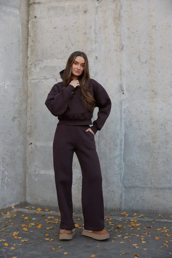 Костюм реглан кроп на флісі жіночий шоколад Фото - 1