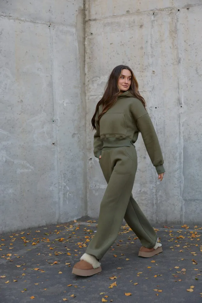 Костюм реглан кроп на флісі жіночий олива Фото - 5