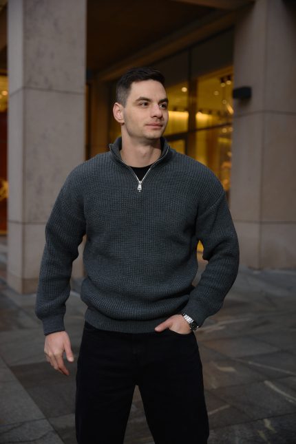 Светр чоловічий на блискавці графіт