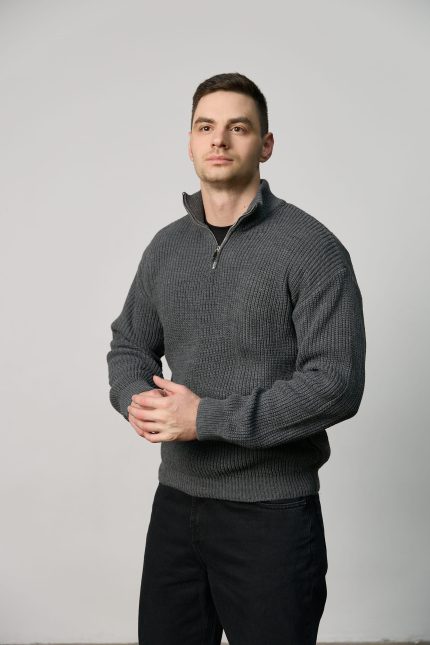 Светр чоловічий на блискавці графіт