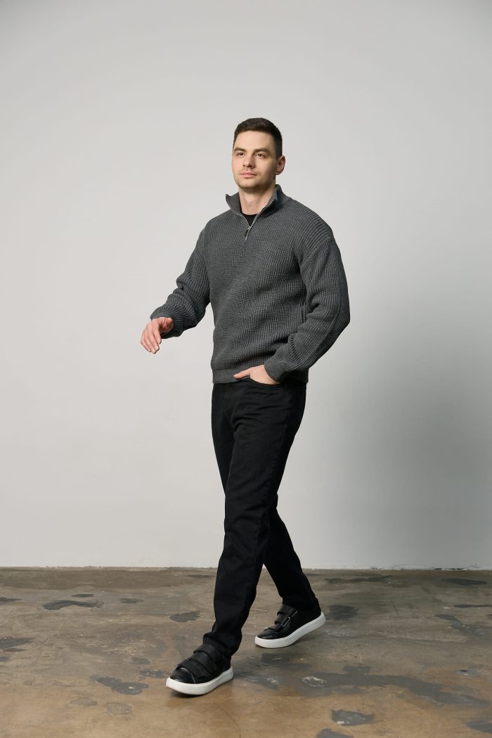Светр чоловічий на блискавці графіт Фото - 3