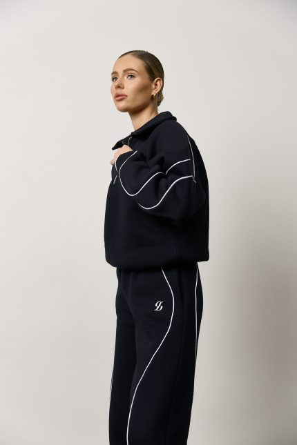 Костюм жіночий з хвилястим лампасом темно-синій